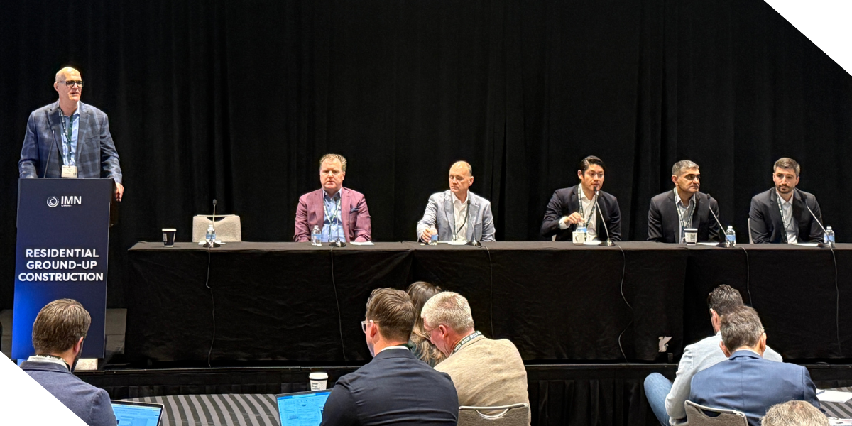 Tom Hallock, Kiavi's VP, Head of Construction Lending, speaking on an IMN panel titled 'The Institutional Credit Perspective'.