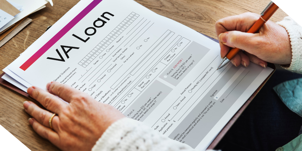 A close-up shot of a veteran's hands confidently filling out a VA Loan application on a sturdy wooden table, symbolizing their experience and strategic approach to real estate investment.