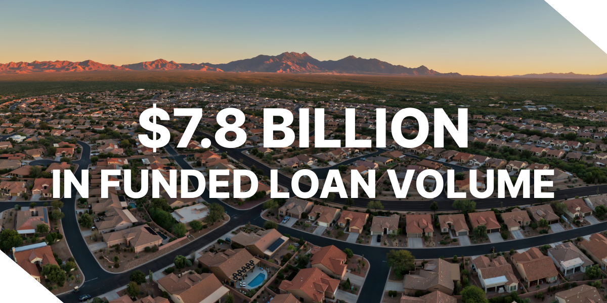 An image of several real estate investment properties in Green Valley, Arizona, with a text overlay that reads, ‘$7.8 Billion in Funded Loan Volume’, representing the $7.78B in funded loan volume Kiavi achieved in 2025.