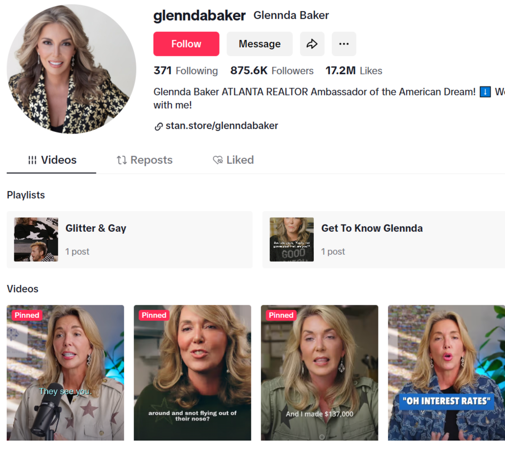 Glennda Baker, an Atlanta realtor, is known for her TikTok profile with videos that have garnered a large following.