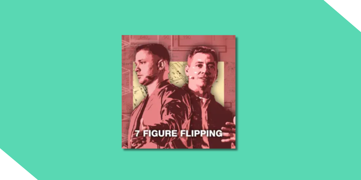 The logo for the 7-Figure Flipping podcast with Bill Allen set against Kiavi's signature seafoam green background.