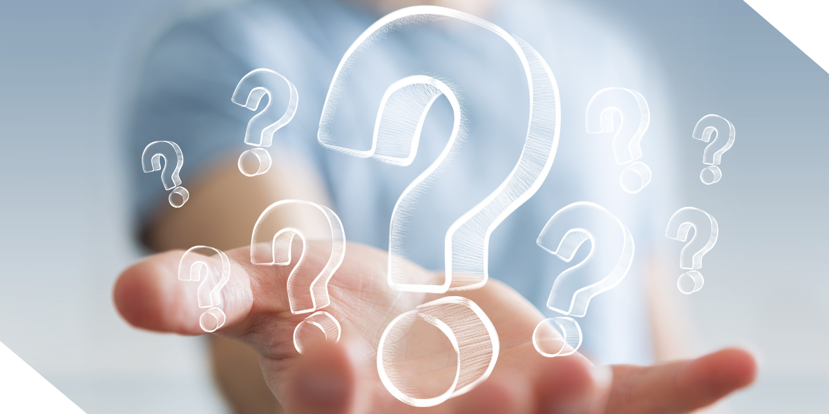 A hand holding out with floating question marks above it, symbolizing inquiries or curiosity.
