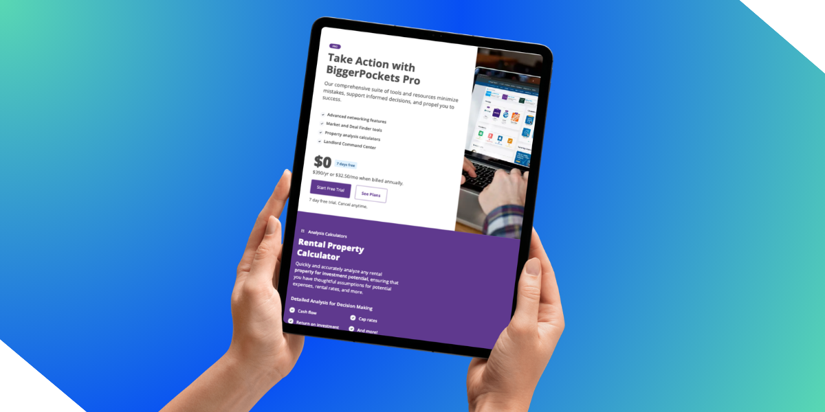 A real estate investor using a BiggerPockets rental property calculator to analyze real estate investment deals with Kiavi.