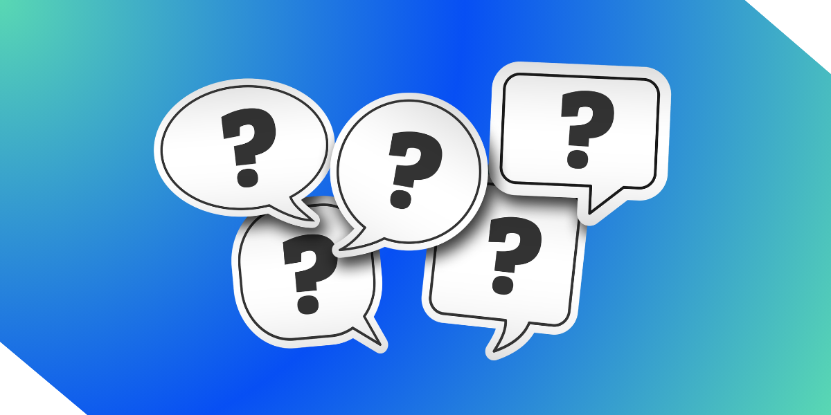 Question mark speech bubbles for a Kiavi and BiggerPockets real estate investing partnership FAQ.