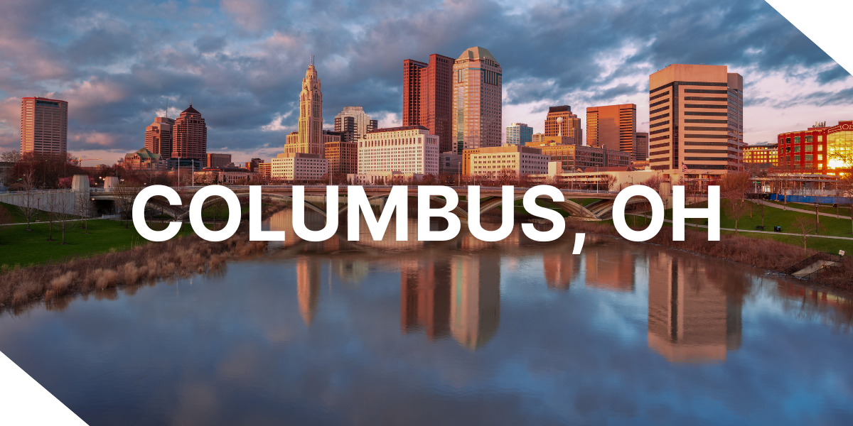 Columbus Ohio skyline at sunset, a potential top market for real estate investing with Kiavi financing.
