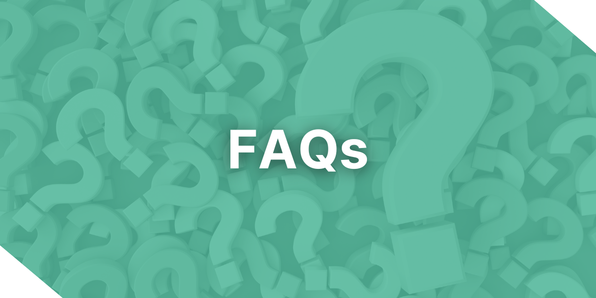 A teal background filled with numerous question mark icons, featuring the text "FAQs" centered in white, symbolizing FAQs for real estate investing and property financing from Kiavi.