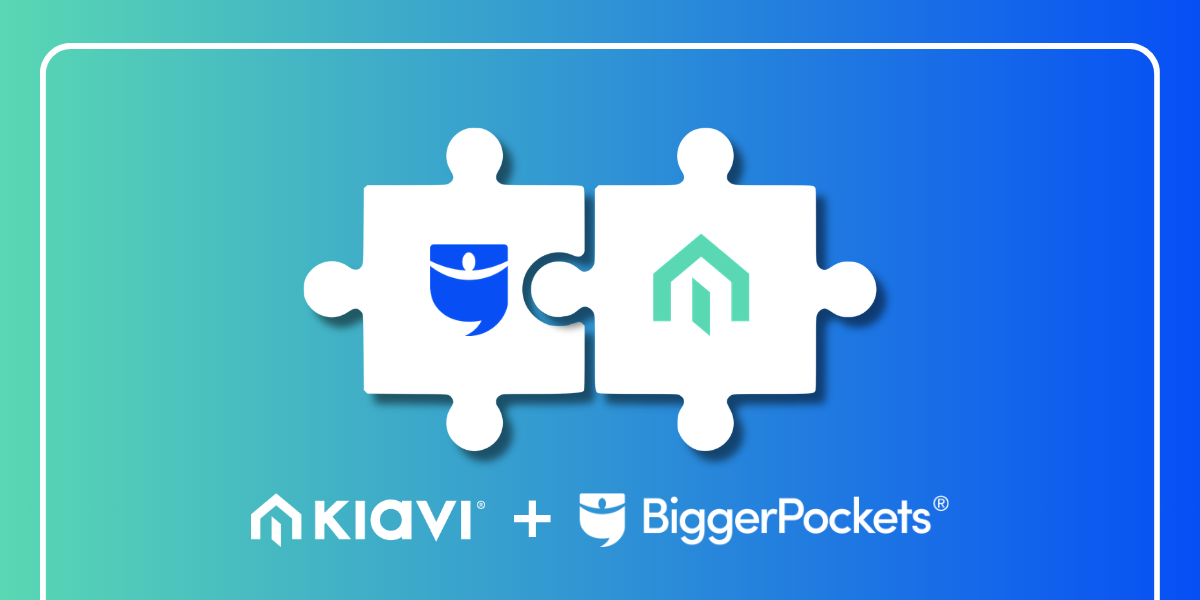 Interlocking puzzle pieces featuring BiggerPockets and Kiavi logos representing a real estate financing partnership.