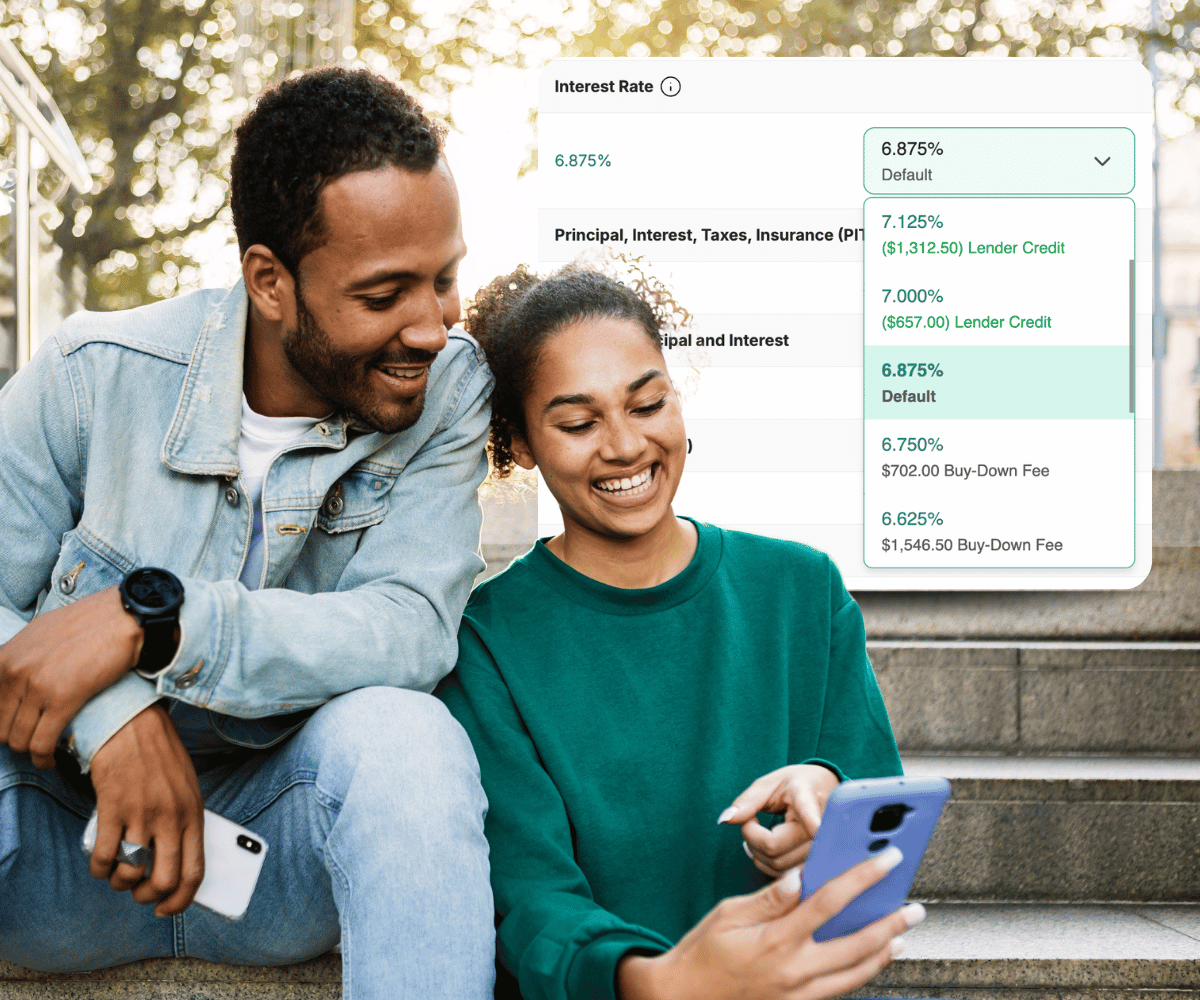 Couple reviewing rental property loan rates on Kiavi's AI-powered platform for real estate financing.