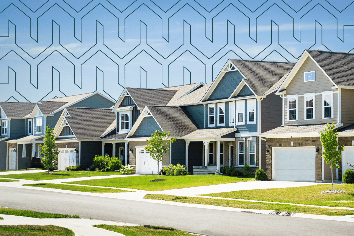 Row of suburban rental homes representing a real estate portfolio built with Kiavi DSCR loan financing.