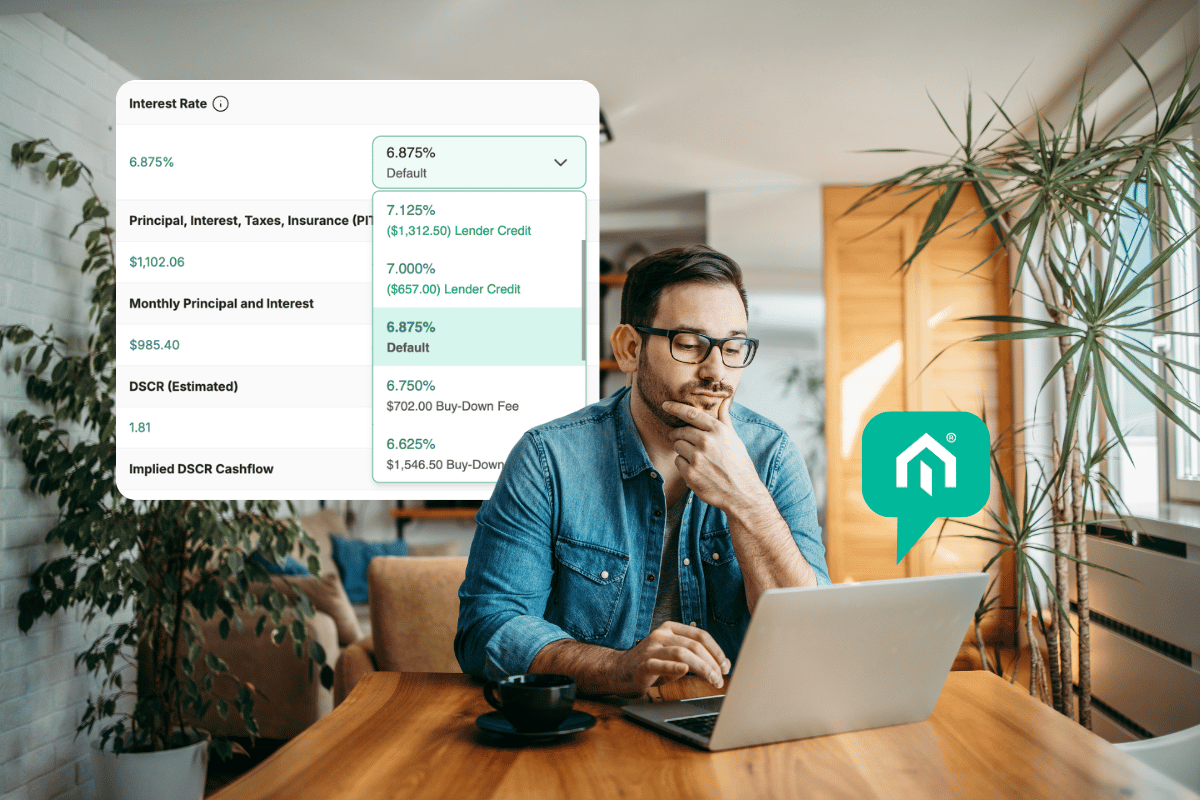 Real estate investor analyzing DSCR loan financing rates on the Kiavi AI-powered platform.