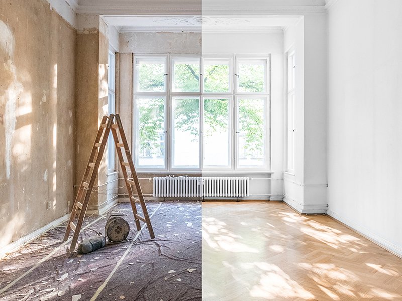 A before and after picture of a renovated room.