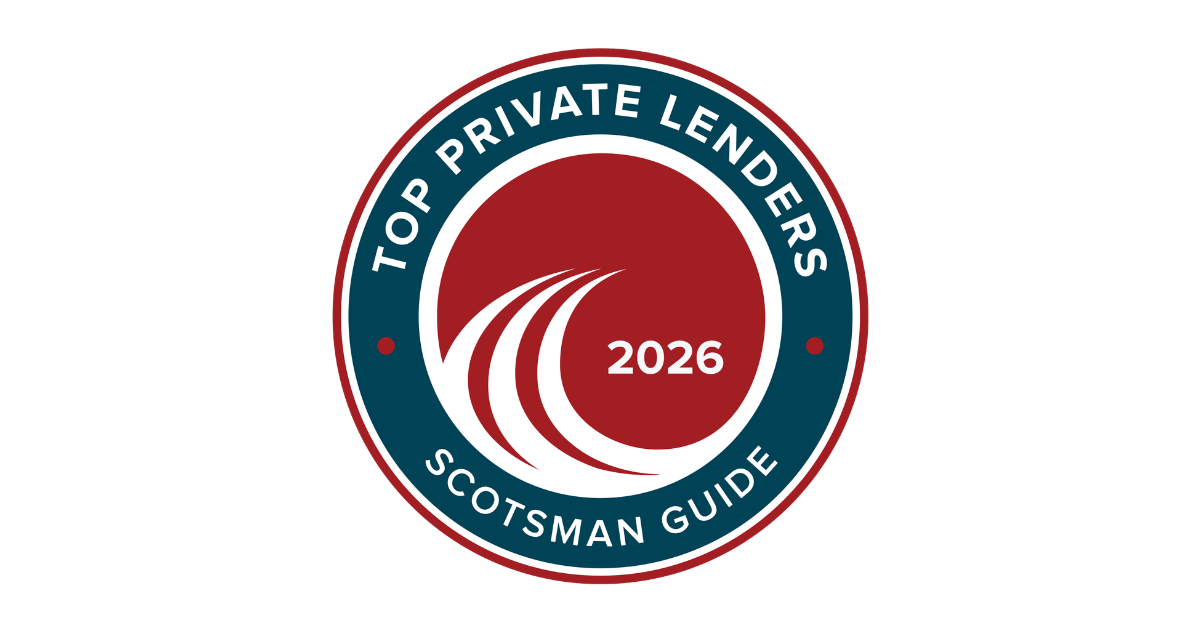 Scotsman Guide 2026 Top Private Lenders award badge recognizing Kiavi real estate financing.