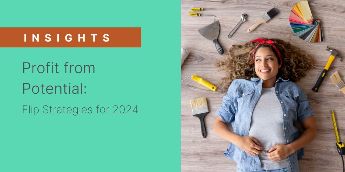  A female real estate investor woman lies on the floor surrounded by DIY tools and color samples, with a beaming smile, ready for home improvement. The overlay text reads 