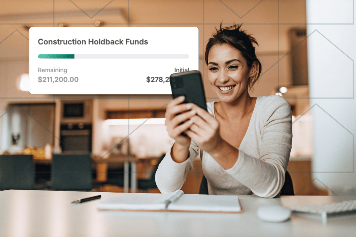 Female real estate investor viewing construction holdback funds on Kiavi's AI-powered platform for real estate investing.