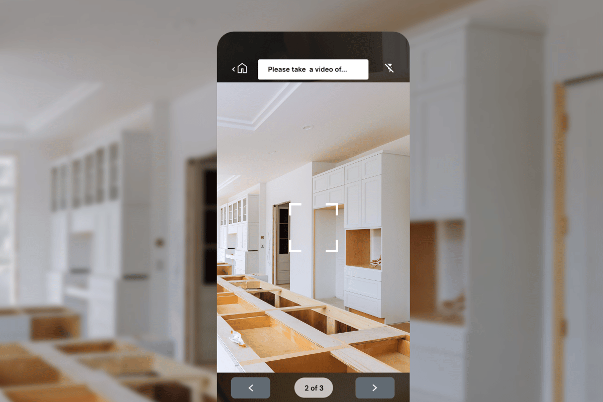 Smartphone video of a kitchen rehab draw request for financing on Kiavi's AI-powered platform.