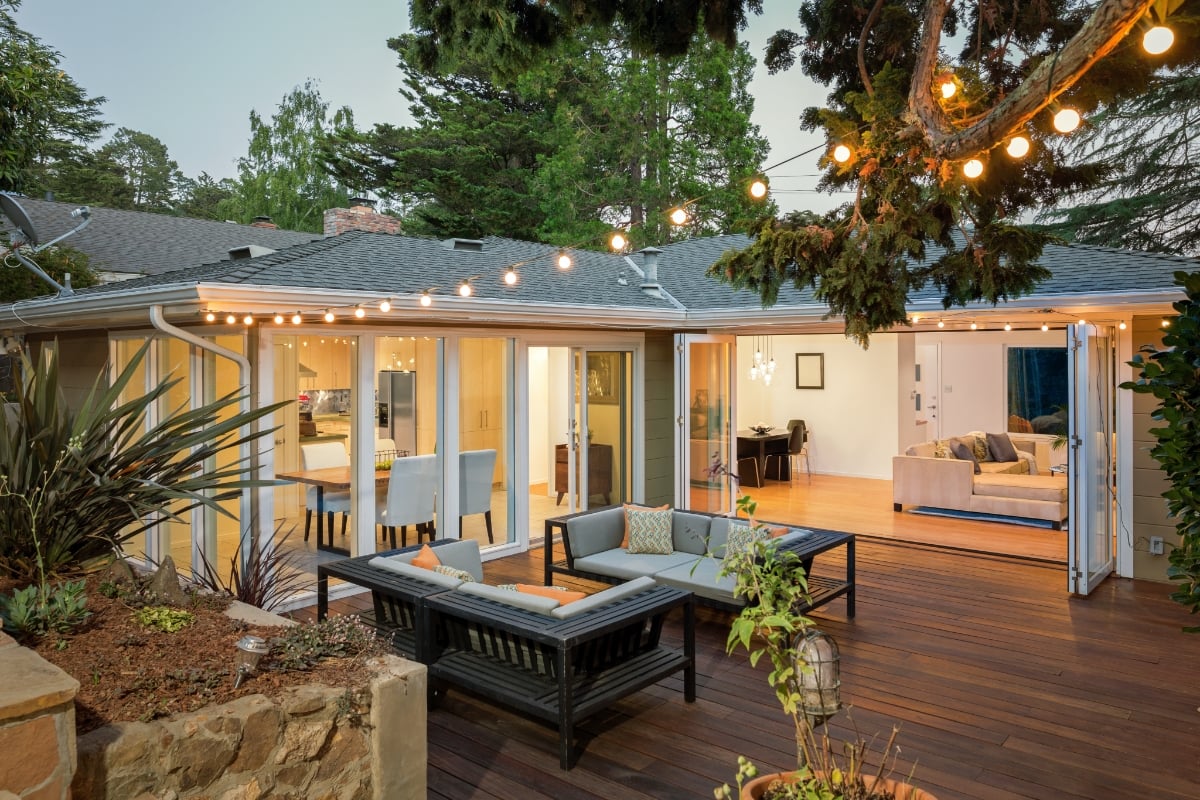 home with patio at twilight