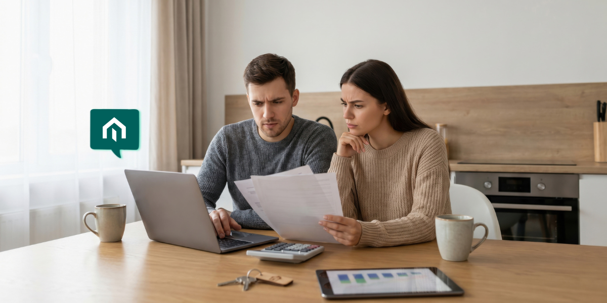 A couple reviews documents for investment property loans using the Kiavi AI-powered financing platform.